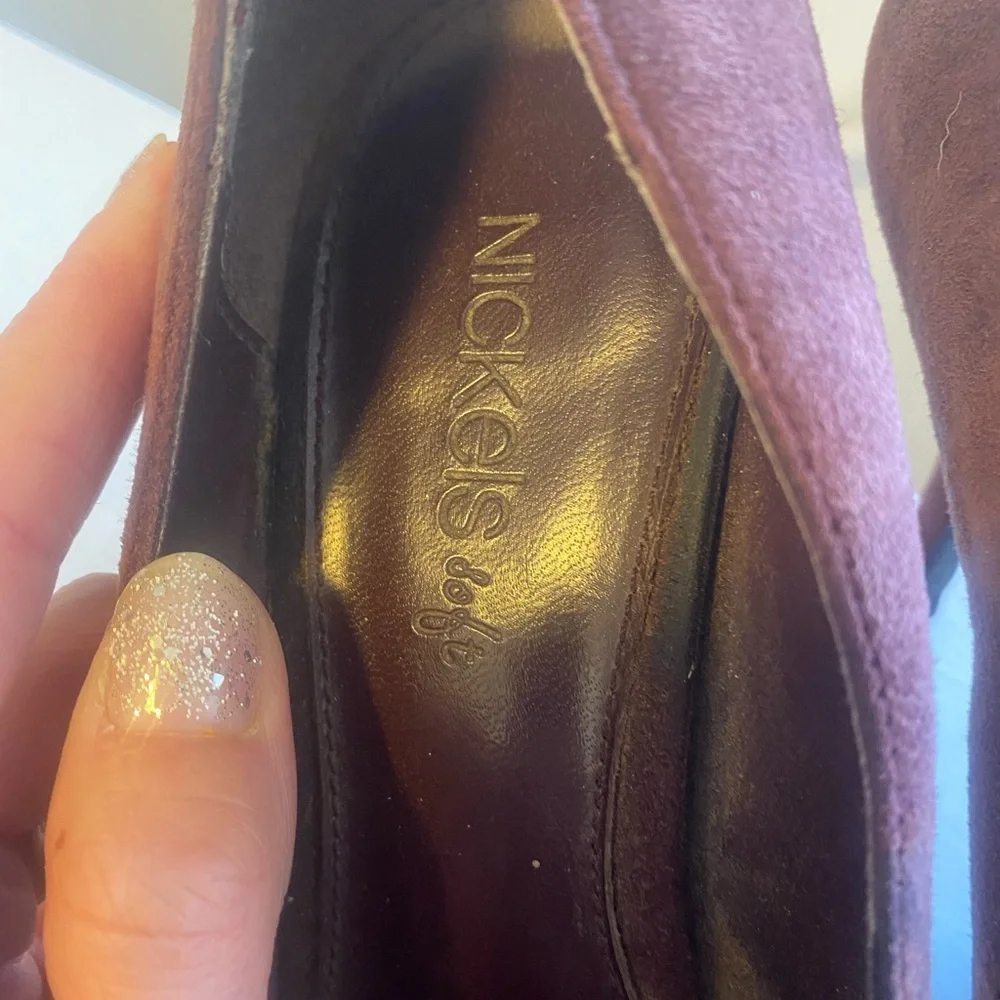 Nickels Soft Suede Leather Heels Peep Toe Dark Mauve Brown Purple Size 7 - Picture 3 of 6